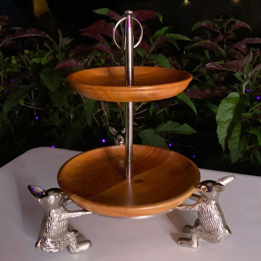 Pottery Barn Two Tier Triple Rabbit Wooden Server